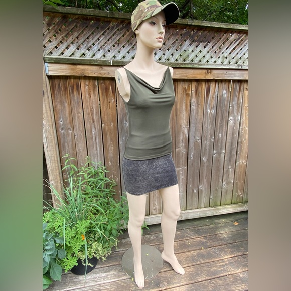 Y2K Army Green Cowl Neck Tank Top - Picture 3 of 9